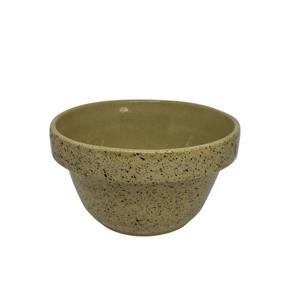 VTG B.R.P Speckled Beige Ceramic Bowl Roseville USA Marked Kitchen Decor 7"x4.5"